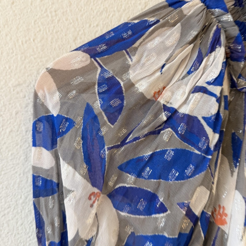 Never A Wallflower Floral Tunic Top Womens XXS Blue High Neck Boho Chiffon NWT - Picture 3 of 8